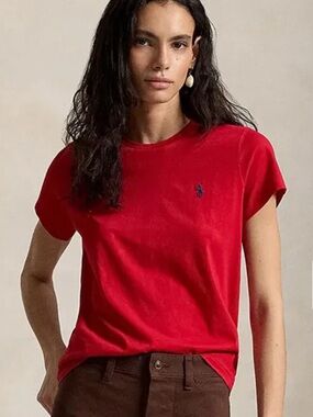 Ralph Lauren Short Sleeve Red Crewneck Tee with Navy Pony. 119 retail
